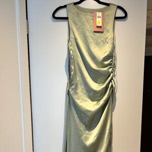 BHLDN Emma High-Neck Satin Maxi Gown - Sage Green